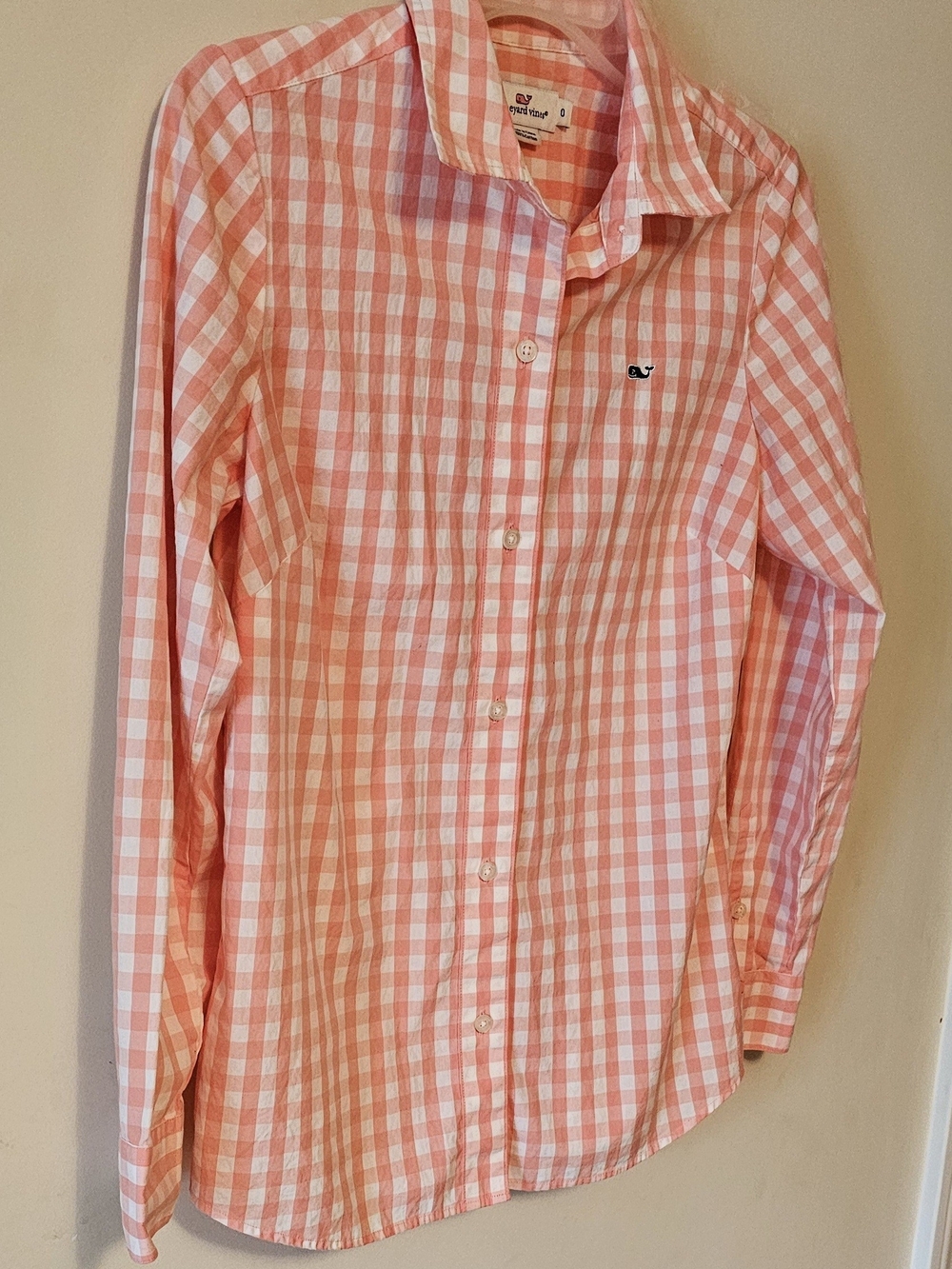 VINEYARD VINES women’s  BUTTON DOWN coral checkered gingham shirt Sz 0
